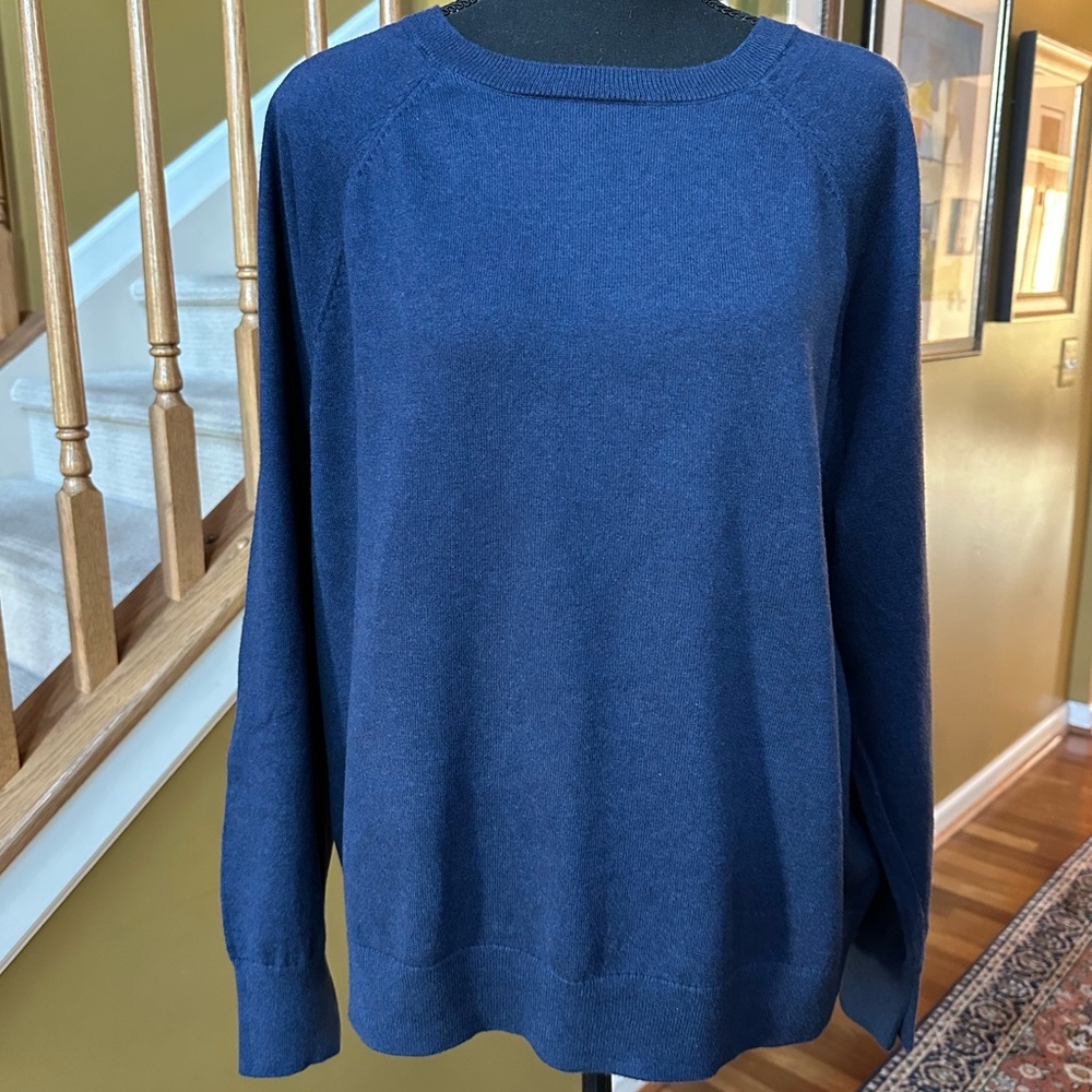 J. Crew Factory Navy Blue Flat-knit Crewneck Sweater with Cashmere